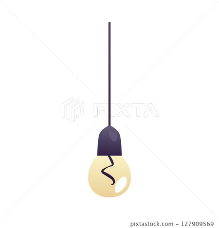 Light bulb warm light glowing, ceiling lamp switch on, vector flat hanging lightbulb round shape, cartoon illumination Light bulb warm light glowing, ceiling lamp switch on, vector flat hanging lightbulb round shape, cartoon illumination 127909569