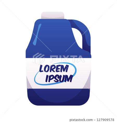 Motor or engine oil canister vector flat icon, cartoon blue plastic bottle container package with lid and label 127909578