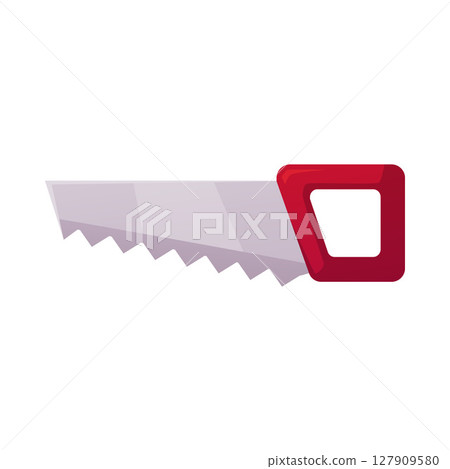 Handsaw repair tool 3D flat icon, cartoon hacksaw with red plastic handle, mechanic, plumber or gardening instrument 127909580