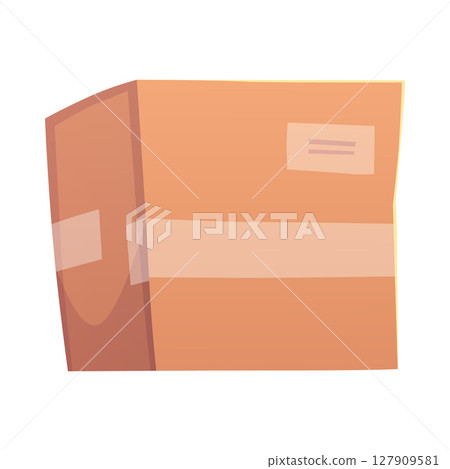 Closed cardboard box vector flat icon, carton packaging box wrapped scotch tape, delivery cargo brown paper package Closed cardboard box vector flat icon, carton packaging box wrapped scotch tape, delivery cargo brown paper package 127909581