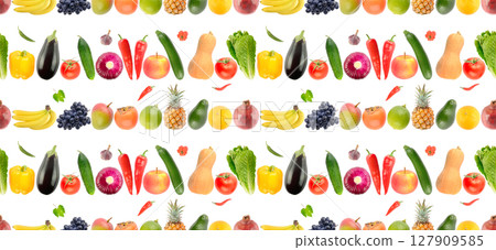 Beautiful seamless pattern vegetables, fruits isolated on white 127909585