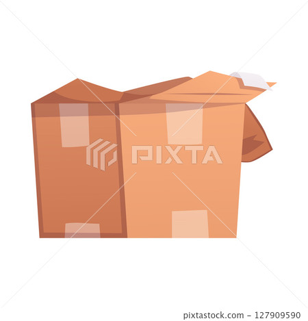 Opened cardboard box vector flat icon, carton packaging box wrapped scotch tape, delivery cargo brown paper package Opened cardboard box vector flat icon, carton packaging box wrapped scotch tape, delivery cargo brown paper package 127909590