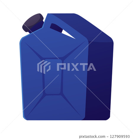 Blue plastic canister with lid, fuel container jerrycan, chemicals jerrycan package, vector cartoon bottle for car fuel Blue plastic canister with lid, fuel container jerrycan, chemicals jerrycan package, vector cartoon bottle for car fuel 127909593