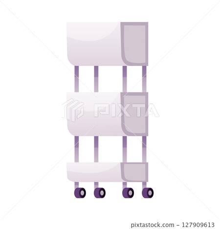 Shelves on wheels, vector tall mobile shelf trolley with multiple tiers and wheels for transportation tools and storage 127909613