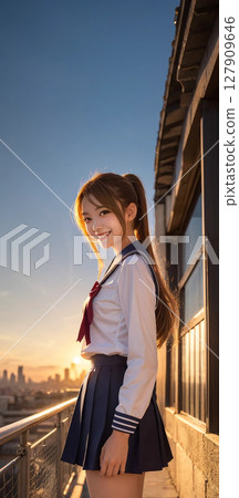 夕陽與美麗的女孩 夕陽與美麗的女孩 127909646