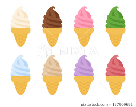 Soft serve ice cream illustration material set Soft serve ice cream illustration material set 127909691
