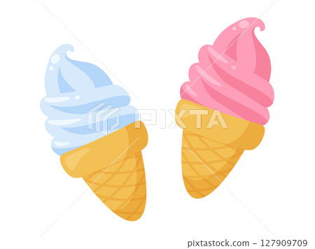 Illustration of cute soft serve ice creams lined up Illustration of cute soft serve ice creams lined up 127909709