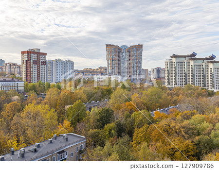 Residential area of Moscow (Aerial view), Russia. Sunny autumn day Residential area of Moscow (Aerial view), Russia. Sunny autumn day 127909786