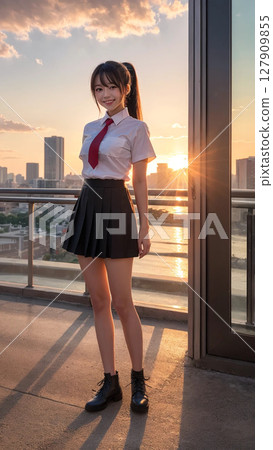 Sunset and high school girl 127909855