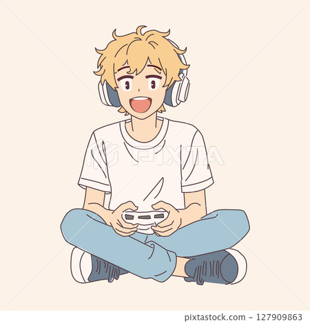 Animated Gamer Boy Playing with Headphones Animated Gamer Boy Playing with Headphones 127909863