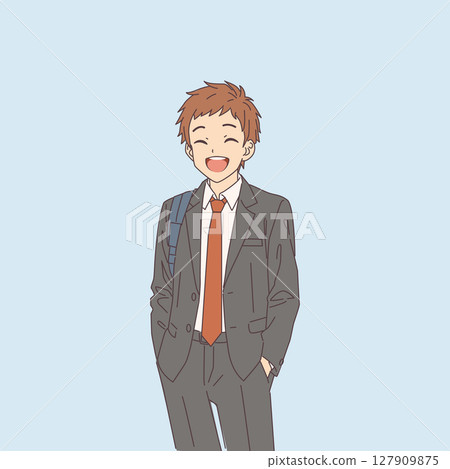 Smiling Young Man in Suit with Backpack Illustration 127909875