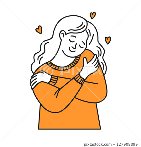 Woman Hugging Herself Expressing SelfLove and Care 127909899