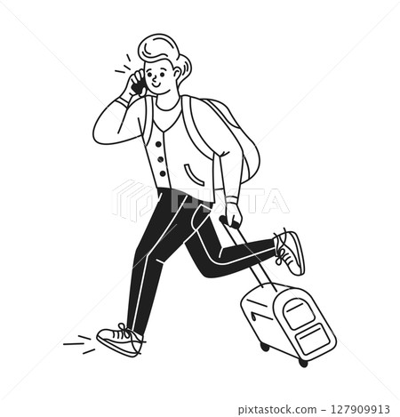 Traveler Talking on Phone While Rushing Traveler Talking on Phone While Rushing 127909913