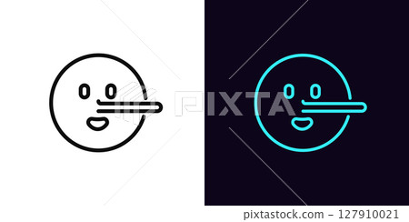 Outline liar emoji icon, with editable stroke. Lie emoticon with long nose, deceiver emoji. Liar face with big nose, say untruth, deceiver emoticon, fake truth and deception, tell false. Vector icon Outline liar emoji icon, with editable stroke. Lie emoticon with long nose, deceiver emoji. Liar face with big nose, say untruth, deceiver emoticon, fake truth and deception, tell false. Vector icon 127910021