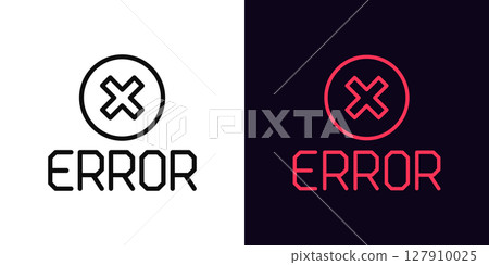 Outline error message icon, with editable stroke. Error text with warning cross icon, system failure. Technical error caution, incorrect data notification, wrong request, system crash. Vector icon 127910025