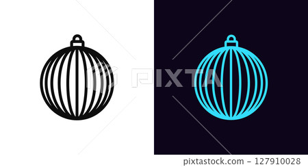 Outline bauble icon, with editable stroke. Striped ball decoration icon, hanging bauble for Christmas tree. Hanging ball toy with striped pattern, holiday decoration, festive decor. Vector icon Outline bauble icon, with editable stroke. Striped ball decoration icon, hanging bauble for Christmas tree. Hanging ball toy with striped pattern, holiday decoration, festive decor. Vector icon 127910028