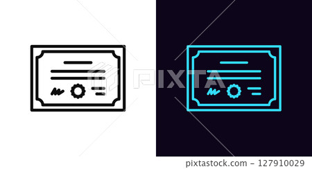 Outline certificate icon, with editable stroke. Diploma document icon, digital certificate. Official license, qualification certificate, grant, professional education degree achievement. Vector icon Outline certificate icon, with editable stroke. Diploma document icon, digital certificate. Official license, qualification certificate, grant, professional education degree achievement. Vector icon 127910029