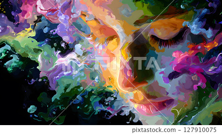 abstract surreal emotional colorful dreamlike melting abstract. face blends into vivid shapes on a soft surreal background. digital artwork for artistic and emotional use. abstract surreal emotional colorful dreamlike melting abstract. face blends into vivid shapes on a soft surreal background. digital artwork for artistic and emotional use. 127910075
