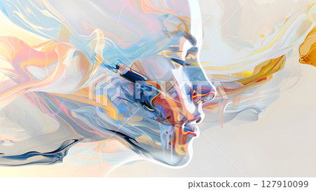 abstract surreal emotional colorful dreamlike melting abstract. face blends into vivid shapes on a soft surreal background. digital artwork for artistic and emotional use. abstract surreal emotional colorful dreamlike melting abstract. face blends into vivid shapes on a soft surreal background. digital artwork for artistic and emotional use. 127910099