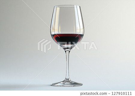 Elegant Wine Glass filled with red wine on white background. 127910111