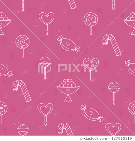 Different types of candies, pink vector seamless pattern Different types of candies, pink vector seamless pattern 127910119