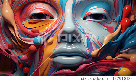 abstract surreal emotional colorful dreamlike melting abstract. face blends into vivid shapes on a soft surreal background. digital artwork for artistic and emotional use. 127910122