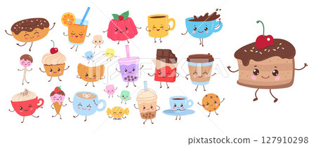 Cute food and drink characters set 127910298