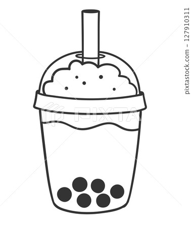 Black and white bubble tea line art 127910311