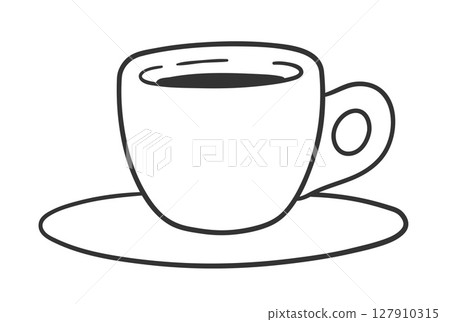Espresso cup on saucer outline illustration 127910315