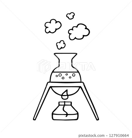 Scientific Laboratory Chemical Experiment doodle sketch style. School experiences. Combustion and evaporation process. Laboratory test tube heating over the burner vector illustration 127910664