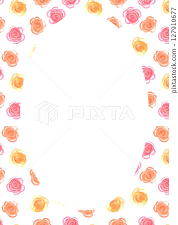 Watercolor oval delicate frame of orange, yellow and pink roses Watercolor oval delicate frame of orange, yellow and pink roses 127910677