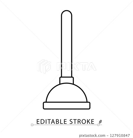 A plunger icon in minimalist style with editable stroke. Toilet unclogging tool, bathroom sanitation item, rubber suction cleaner, household utility, hygiene symbol, outline object A plunger icon in minimalist style with editable stroke. Toilet unclogging tool, bathroom sanitation item, rubber suction cleaner, household utility, hygiene symbol, outline object 127910847
