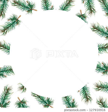 Watercolor hand painted frame of fir branches. Christmas composition 127910916