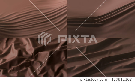 Brown fabric material crumpled mockup, different types and views 127911108