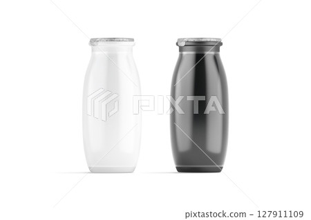 Blank black and white plastic bottle with drinkable yogurt mockup 127911109