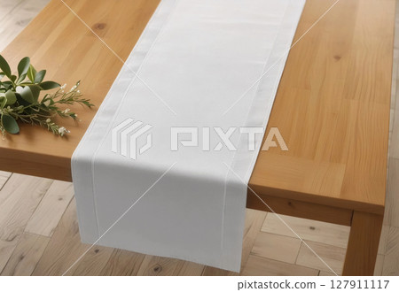 Blank white table runner mockup, interior background, ai generated 127911117