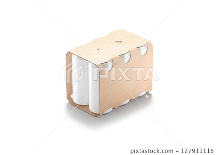 Blank craft six can cardboard pack mockup, side view Blank craft six can cardboard pack mockup, side view 127911118