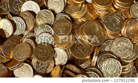 A euro-cent coin on the background of coins 127911298