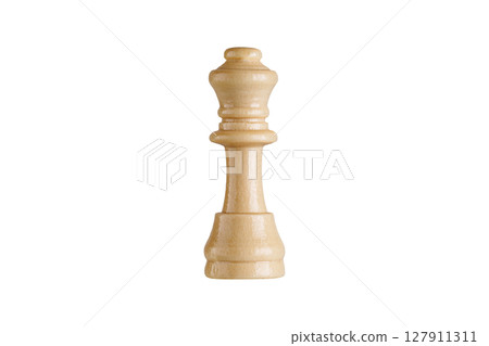 wooden brown queen chess piece on white background. Perfect for chess strategy and education themes. wooden brown queen chess piece on white background. Perfect for chess strategy and education themes. 127911311