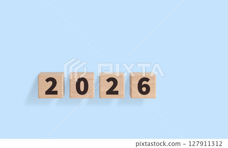 Wooden Blocks with 2026 Text on blue Background for Planning and Goals Wooden Blocks with 2026 Text on blue Background for Planning and Goals 127911312