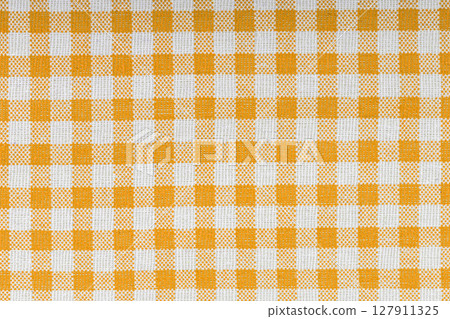 Orange and white checkered, pattern, design, cotton fabric for sewing, texture background Orange and white checkered, pattern, design, cotton fabric for sewing, texture background 127911325