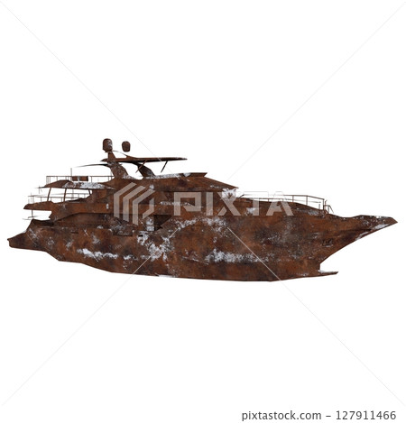 Rusty yacht isolated on white Rusty yacht isolated on white 127911466
