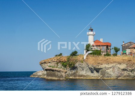 St. Anastasia Island, small Bulgarian island in the Black Sea in the Gulf of Burgas, only inhabited island off the Bulgarian Black Sea Coast St. Anastasia Island, small Bulgarian island in the Black Sea in the Gulf of Burgas, only inhabited island off the Bulgarian Black Sea Coast 127912386