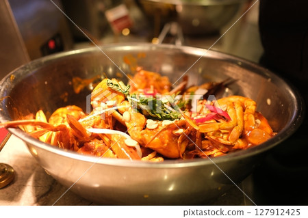 Grilled Giant River Prawn on the stove , Famous food in Thailand. Grilled shrimp, sea food grilled in Thailand,  127912425