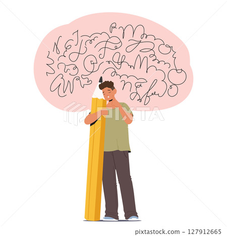 Boy student suffering from difficulties in writing struggling with dysgraphia mental disorder Boy student suffering from difficulties in writing struggling with dysgraphia mental disorder 127912665