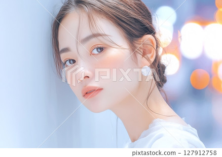 夜間城市中拍攝的美麗女性的“AI 生成圖像” 127912758