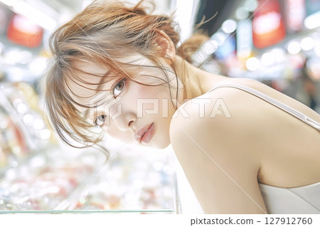 "AI-generated image" of a beautiful woman photographed in the city at night "AI-generated image" of a beautiful woman photographed in the city at night 127912760