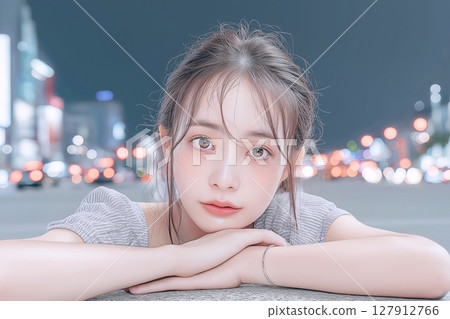 夜間城市中拍攝的美麗女性的“AI 生成圖像” 夜間城市中拍攝的美麗女性的“AI 生成圖像” 127912766