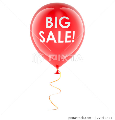 Big Sale, red balloon with text. Promotion advertising or special offer, concept. 3D rendering Big Sale, red balloon with text. Promotion advertising or special offer, concept. 3D rendering 127912845