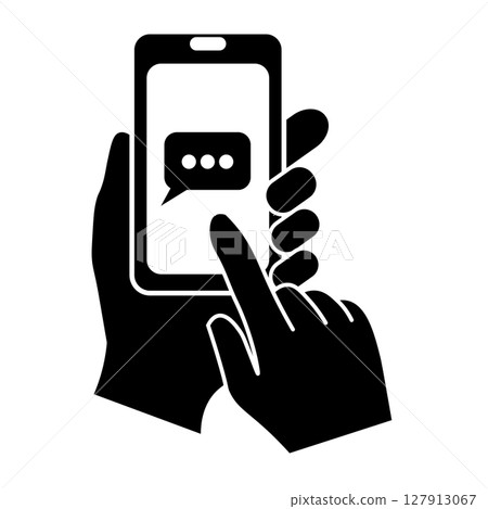 Hand icon illustration sending a message on a smartphone 127913067